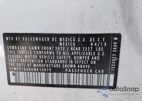 2019 Volkswagen Golf Sportwagen 1.4T S/1.4T Se from USA, damaged, VIN 3VWY57AU9KM510679